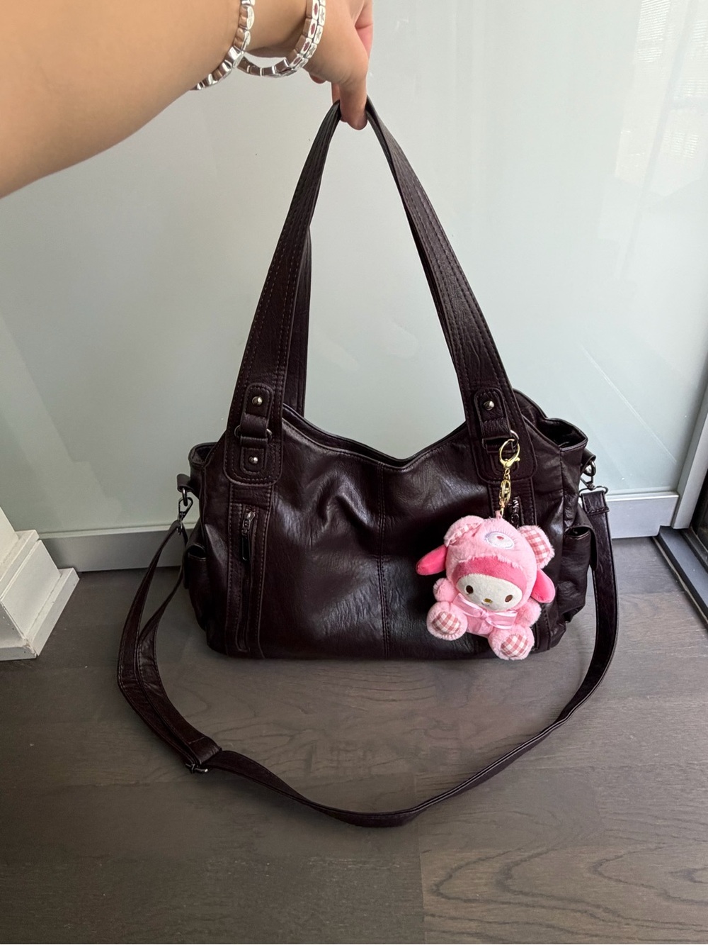 Noirvere everyday city tote bag vegan leather in coffee brown